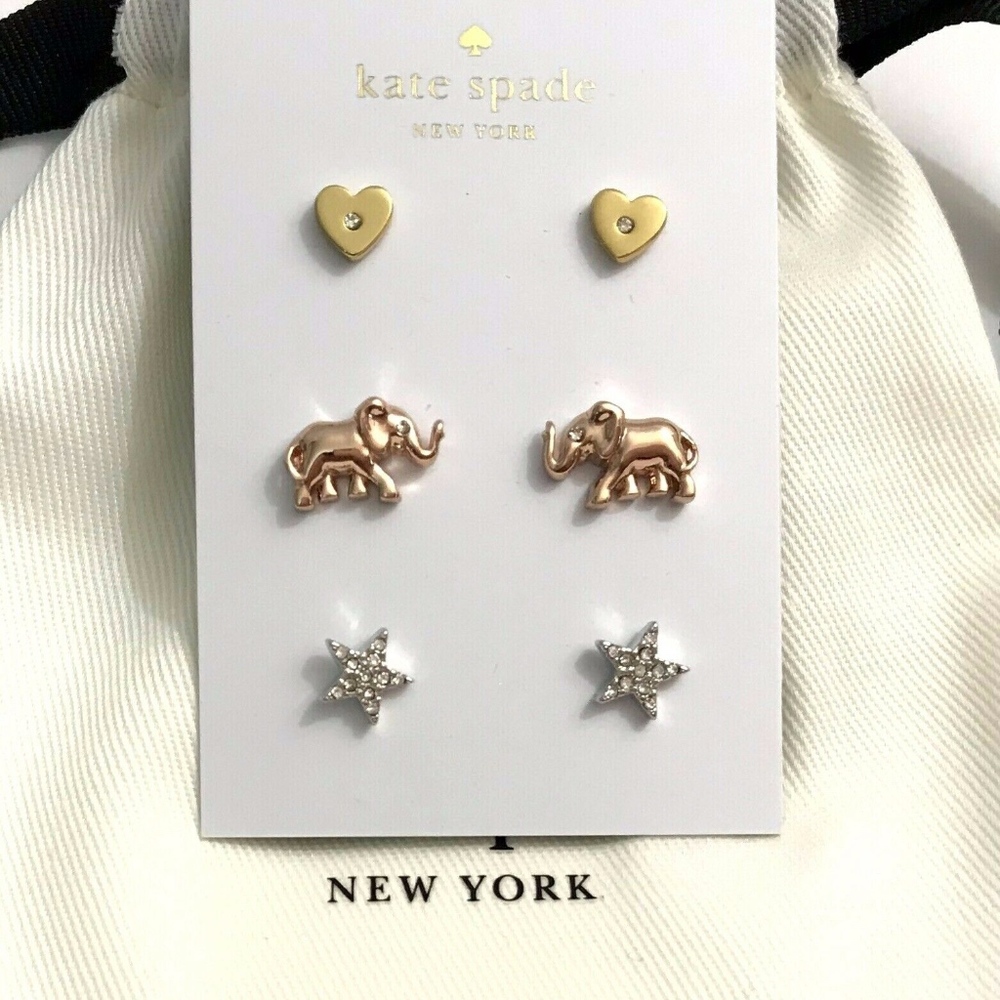 Kate Spade NOVELTY 3 Set Heart/ Elephant/Star Stud